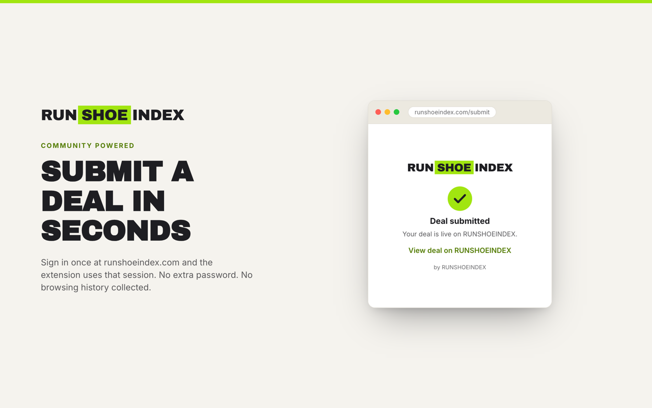 RUNSHOEINDEX extension success screen after submitting a deal